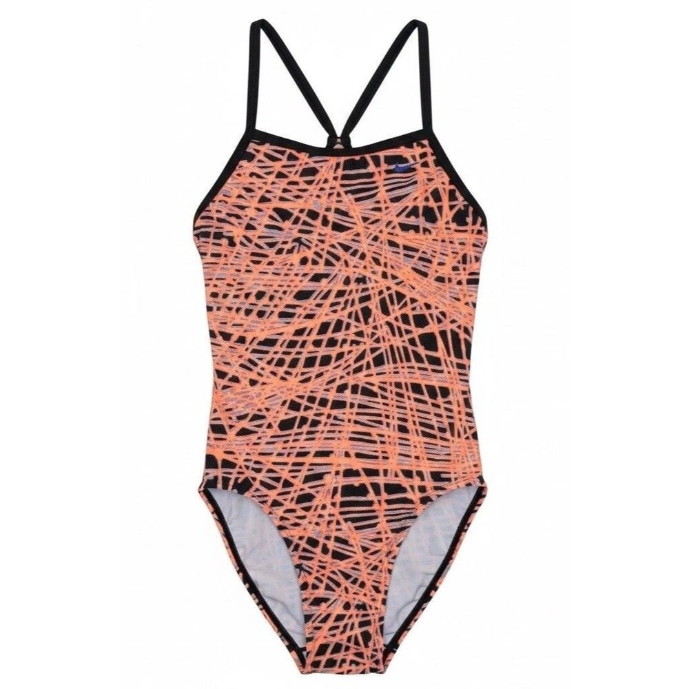 Nike Women's One Piece Swimsuit Black Orange Abstract Size 10 (36) B0064